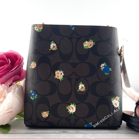 NWT COACH Mini Town Bucket Bag Signature Canvas Vintage Rose & Zipper Card Case - Picture 7 of 16